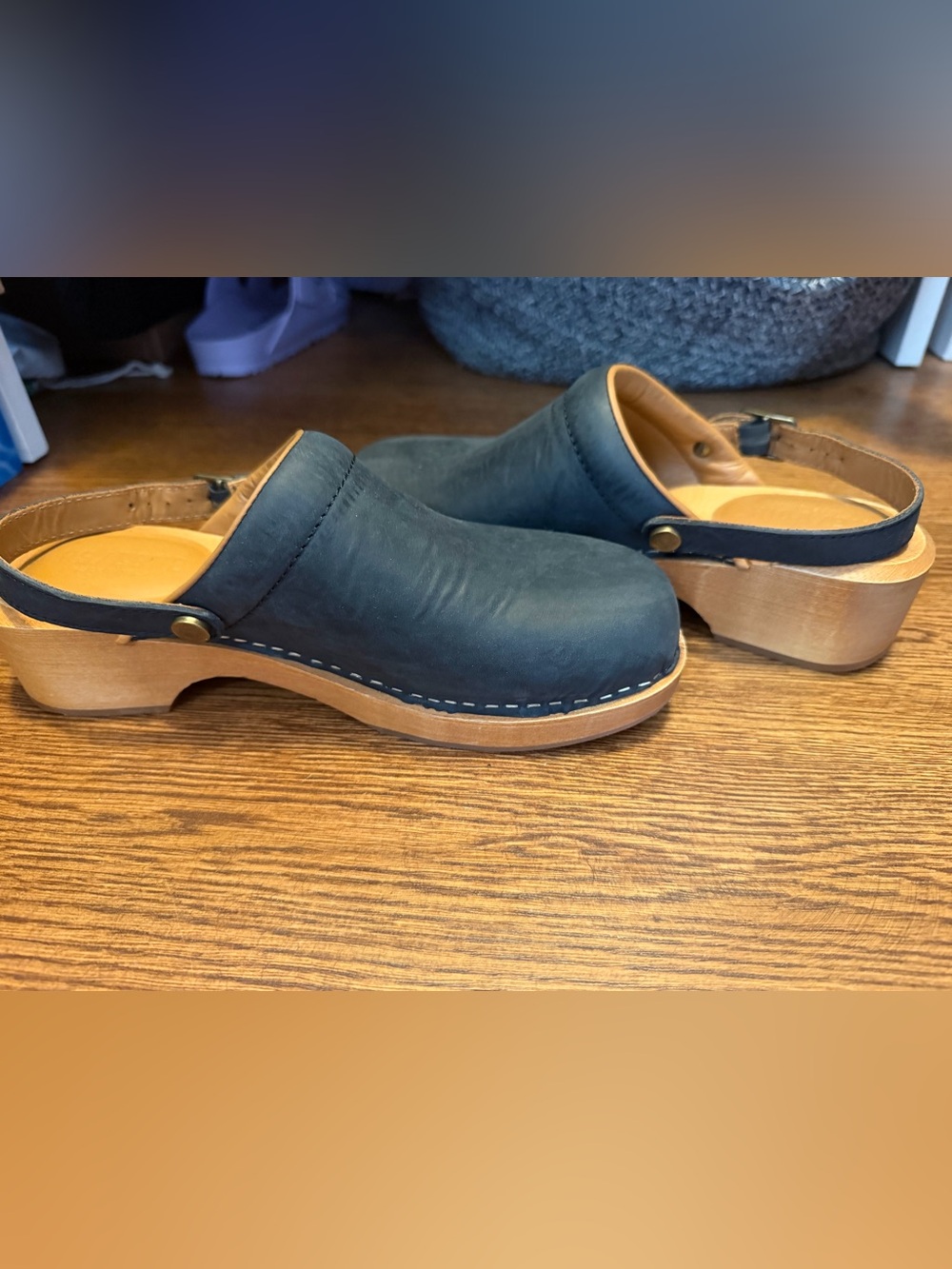 Re/Done Leather Clogs with Tan Sole